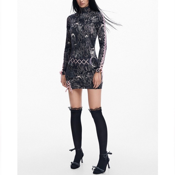 Desigual Dresses & Skirts - Desegual Maria Escote Y2K Punk Bow Detail Kawaia Mini Slim Dress size S